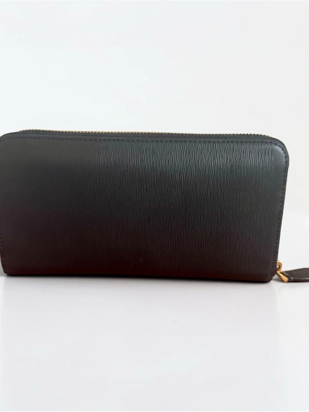 Prada Black Saffiano Zip-Around Clutch with Gold Logo